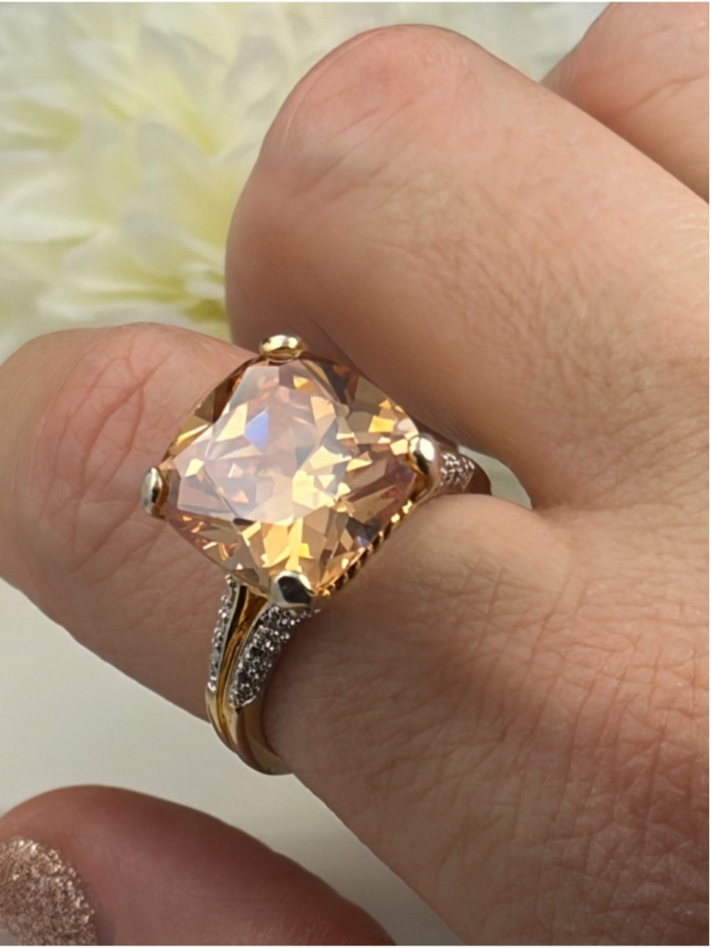 Big Morganite Vintage Gold Vermeil Sterling Silver 925 Chunky Ring Size 9